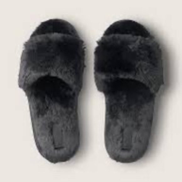 Victoria's Secret Shoes - VS PINK Faux Fur Slippers color Black size Small